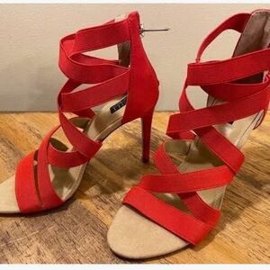 Red Strappy High Heel Sandals - Women